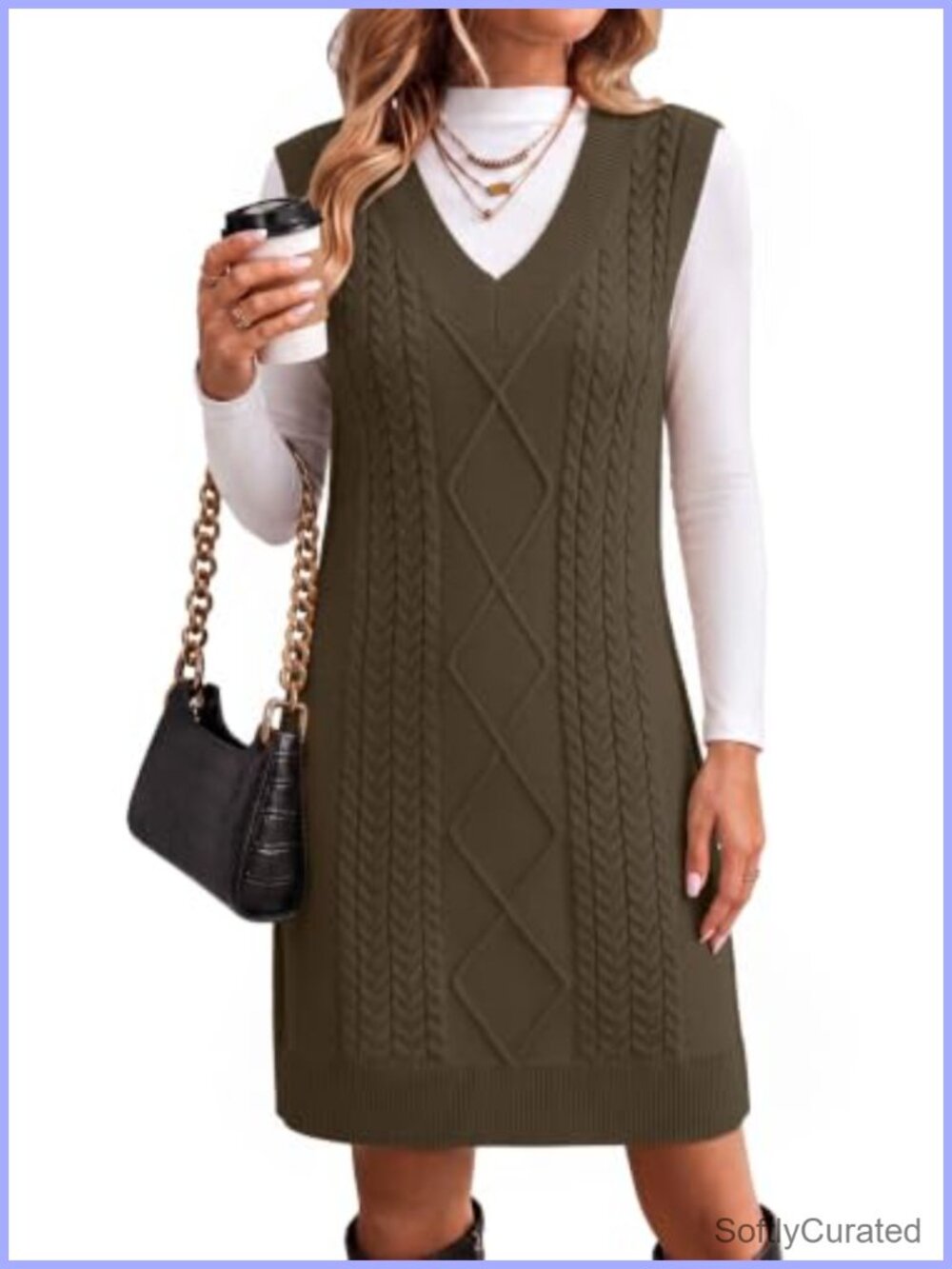 Zeagoo Cable Knit Sweater Vest Dress V-Neck Sleeveless Fall Pullover